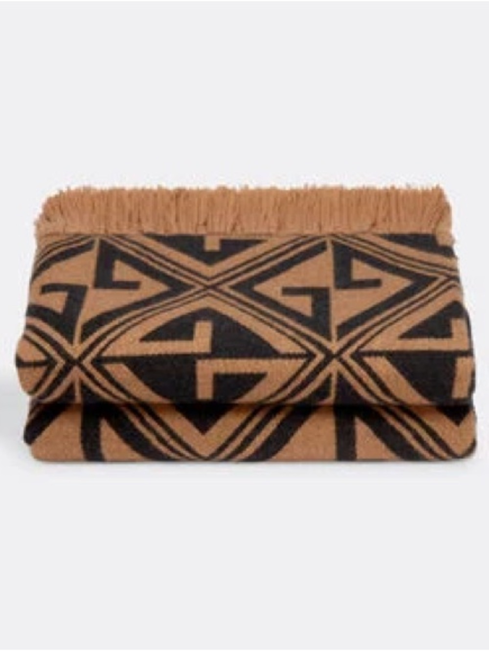 Gucci Brown and Black Logo Pattern Fringe Throw Blanket